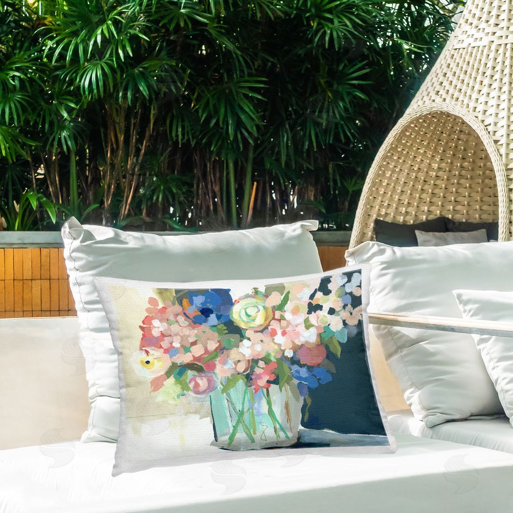 Jenny Westenhofer Impressionist Flower Bouquet Outdoor Quick-Dry Polyester Printed Throw Pillow in Back Yard