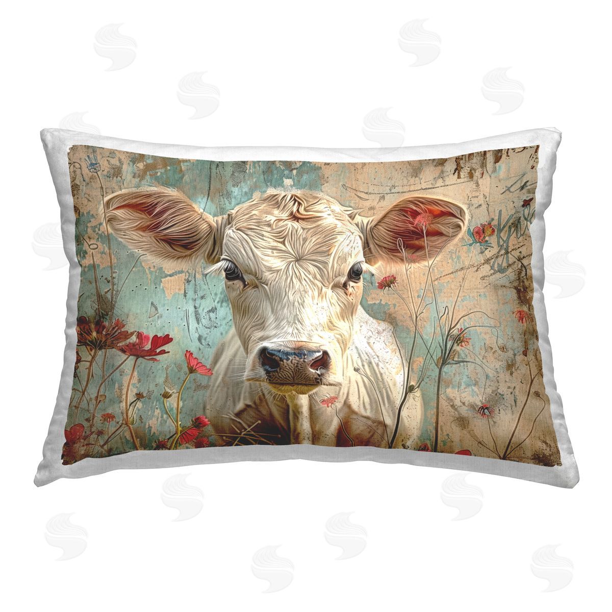 LSR Design Studio Spring Country Cow Printed Plush Polyester Throw Pillow