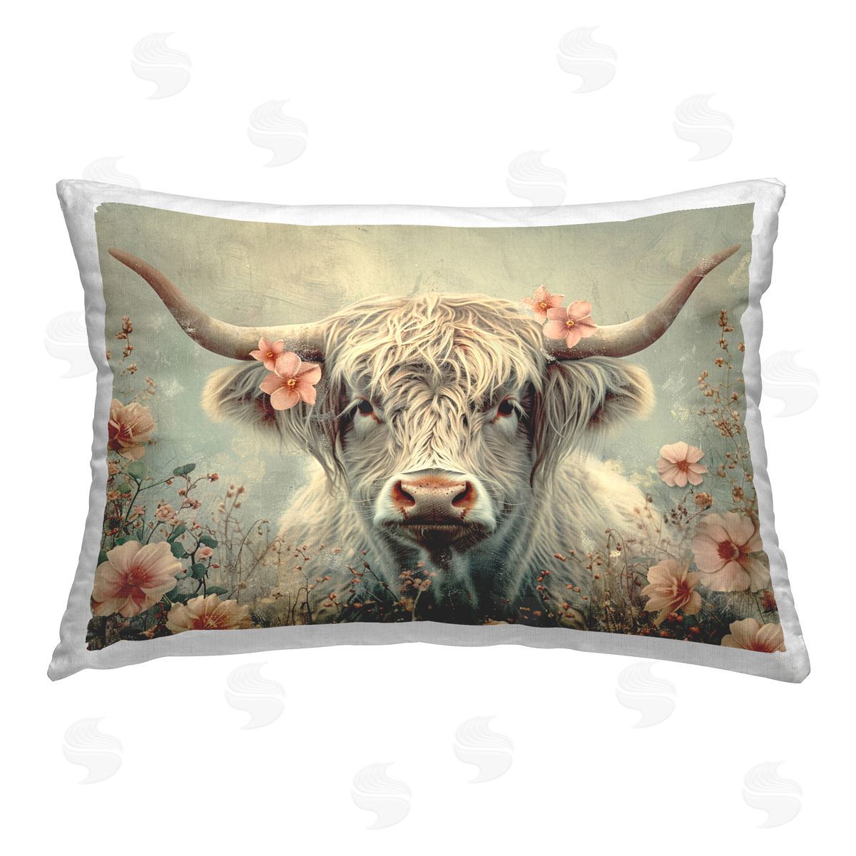 LSR Design Studio Cow with Cherry Blossoms Printed Plush Polyester Throw Pillow