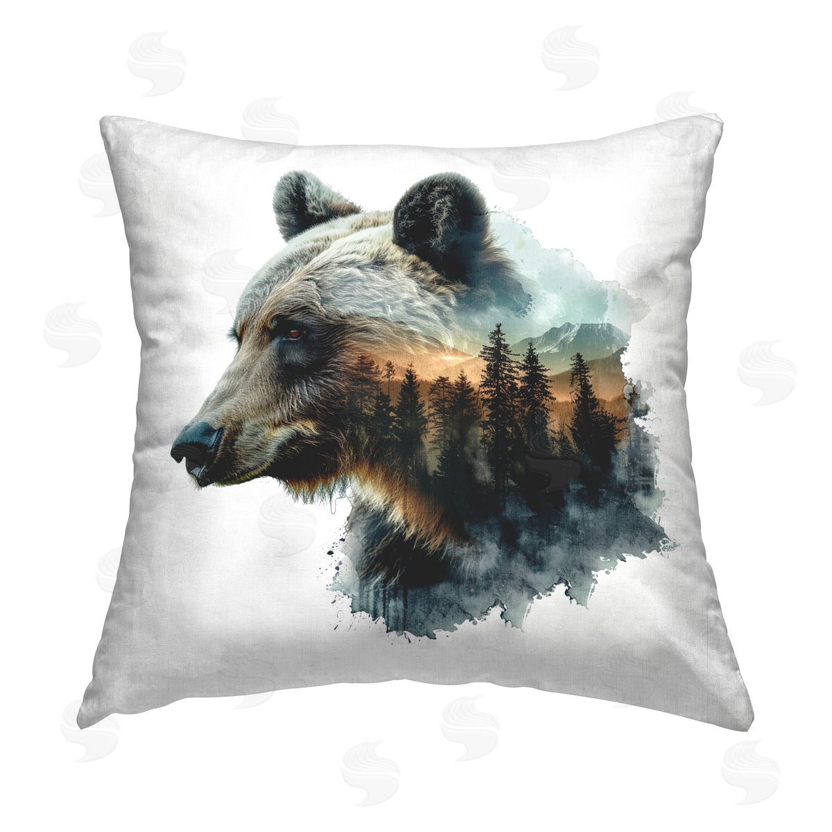 LSR Design Studio Bear Woodland Silhouette Printed Plush Polyester Throw Pillow