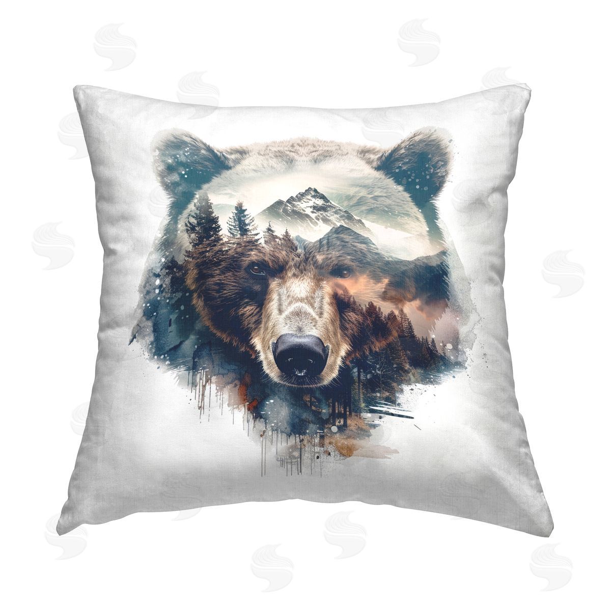 LSR Design Studio Bear Head Silhouette Printed Plush Polyester Throw Pillow