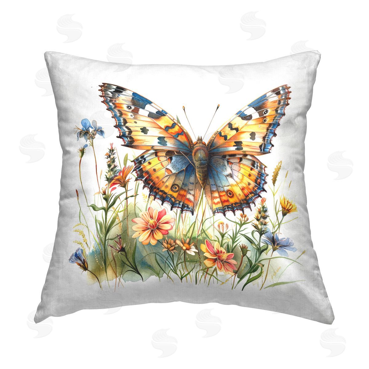 LSR Design Studio Summer Garden & Butterfly Printed Plush Polyester Throw Pillow