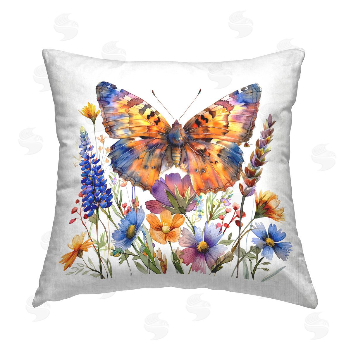LSR Design Studio Orange & Blue Butterfly Printed Plush Polyester Throw Pillow