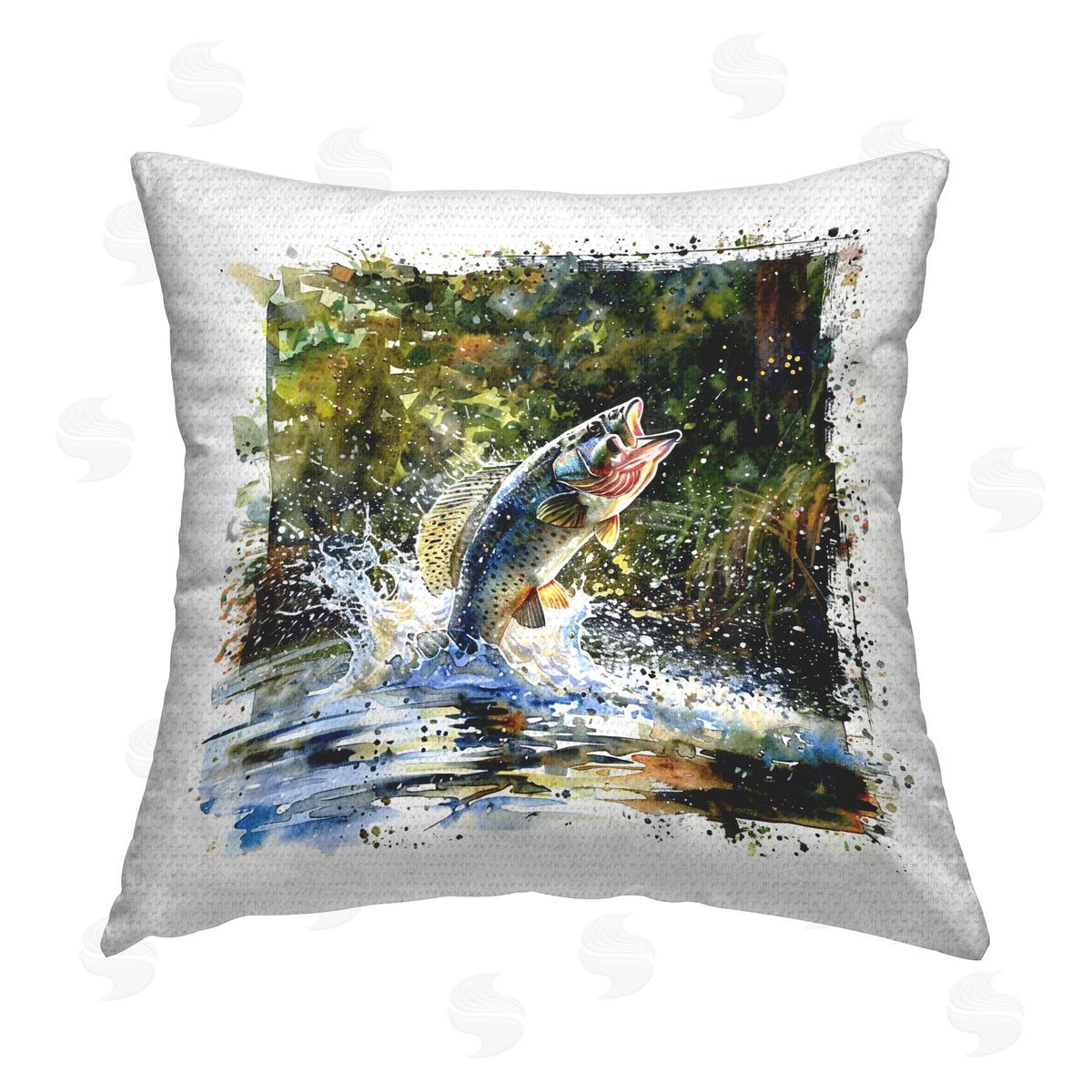 LSR Design Studio Splashing Lake Bass Outdoor Quick-Dry Polyester Printed Throw Pillow