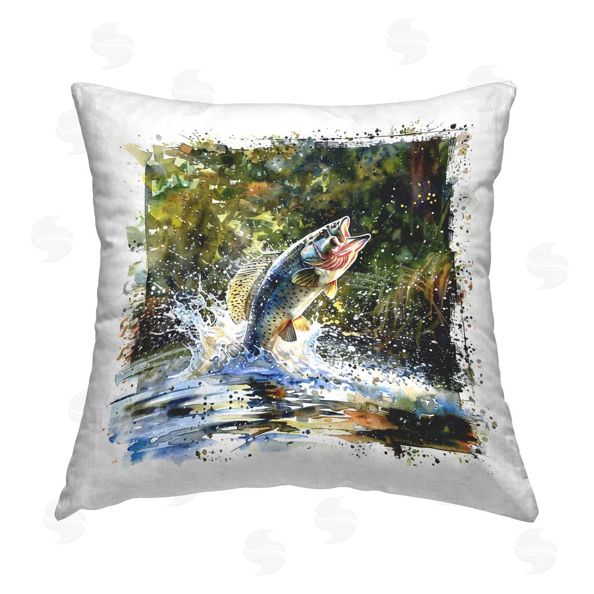 LSR Design Studio Splashing Lake Bass Printed Plush Polyester Throw Pillow