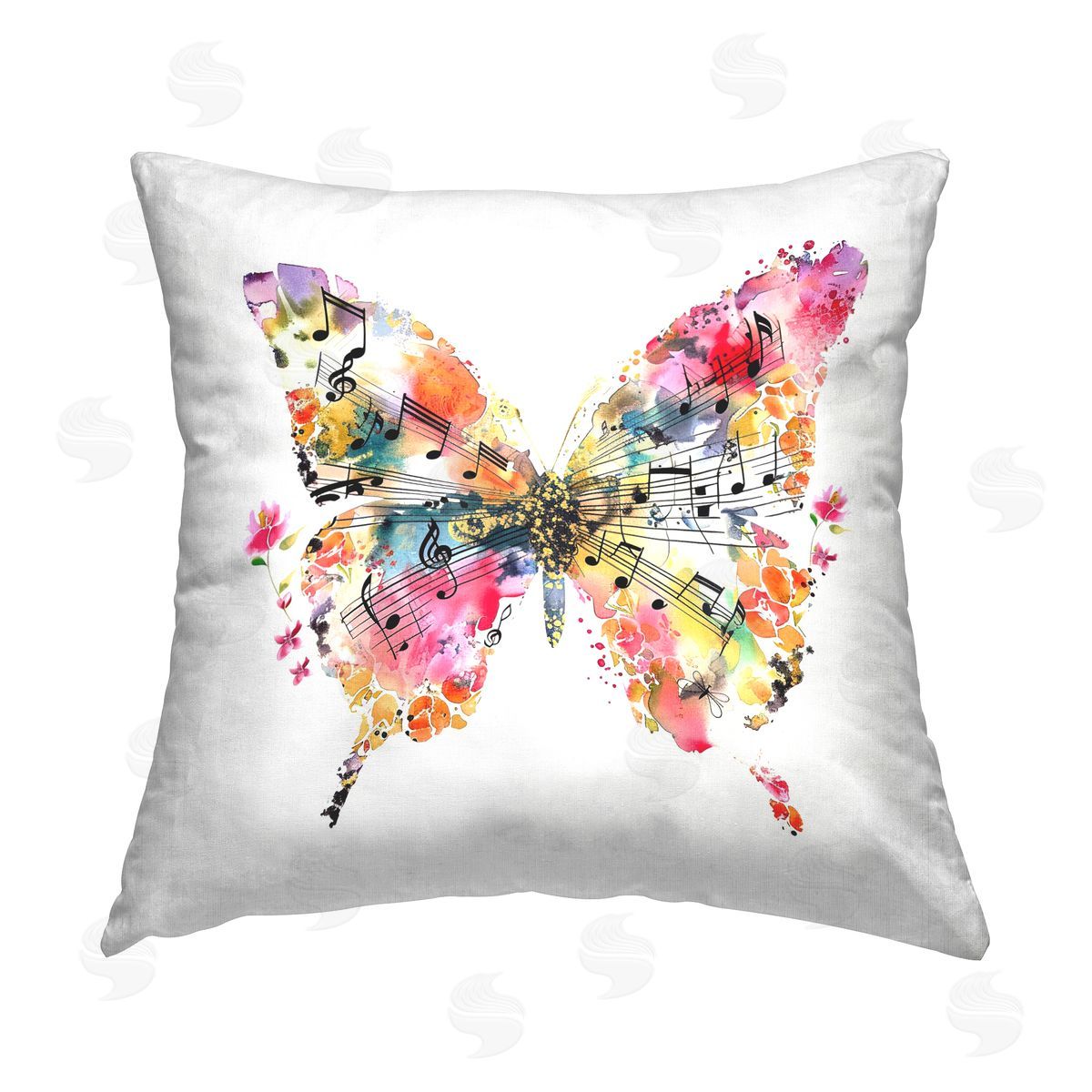 LSR Design Studio Butterfly & Music Notes Printed Plush Polyester Throw Pillow