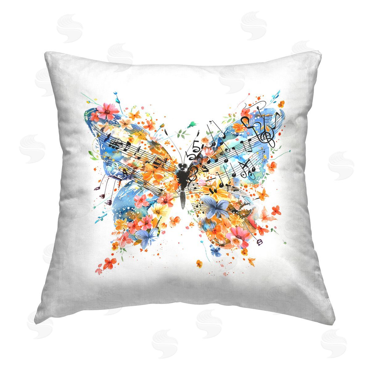 LSR Design Studio Song Notes Butterfly Printed Plush Polyester Throw Pillow