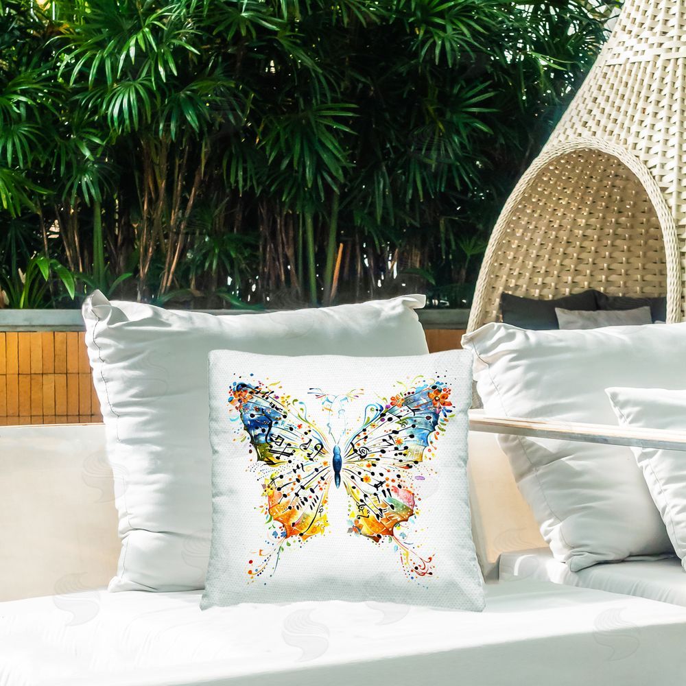 LSR Design Studio Musical Butterfly Wings Outdoor Quick-Dry Polyester Printed Throw Pillow in Back Yard