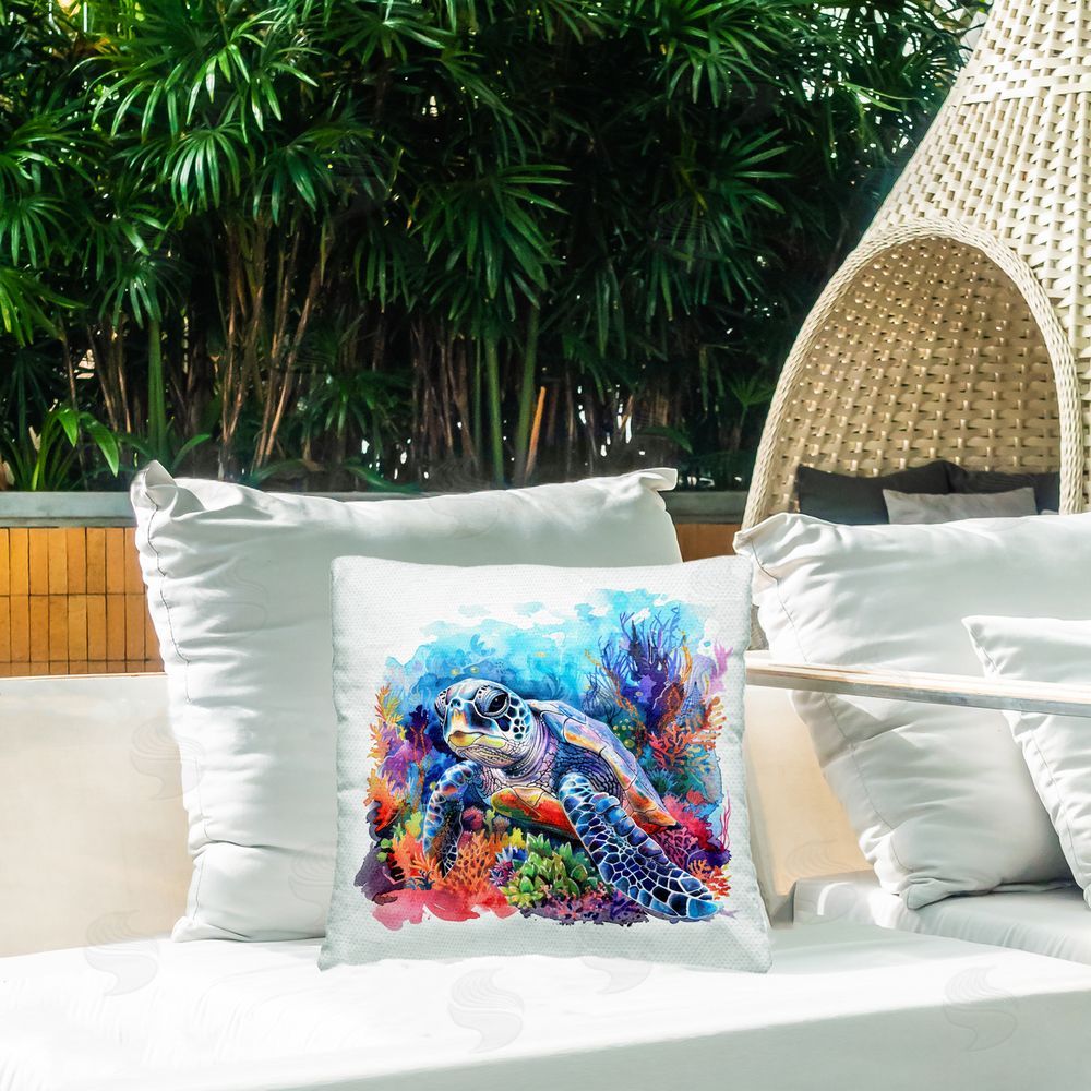LSR Design Studio Undersea Turtle & Coral Outdoor Quick-Dry Polyester Printed Throw Pillow in Back Yard