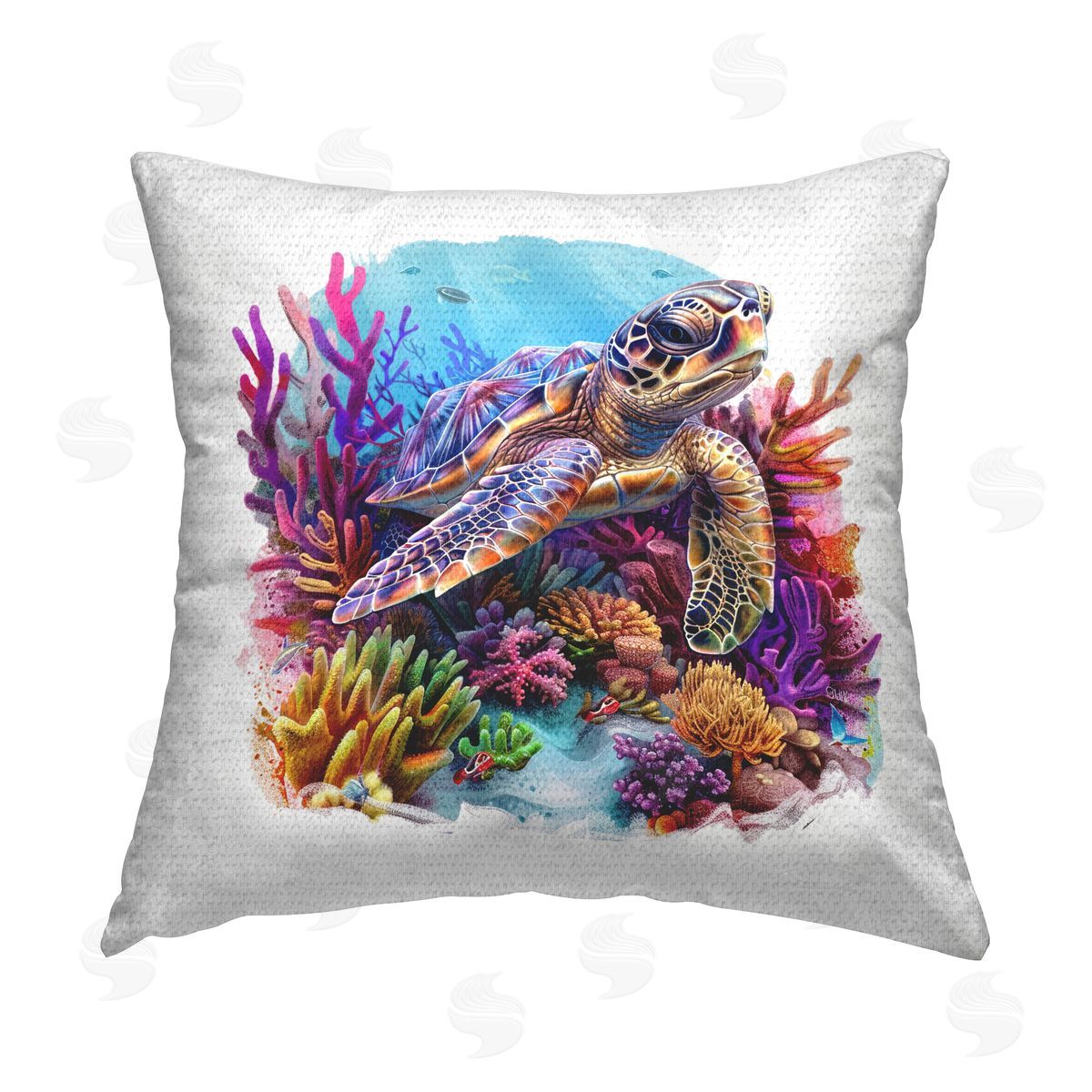 LSR Design Studio Turtle & Purple Coral Outdoor Quick-Dry Polyester Printed Throw Pillow