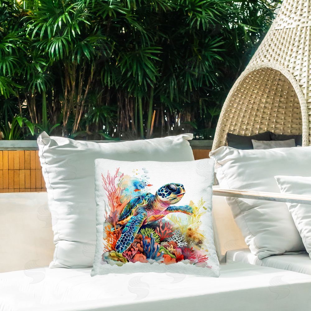 LSR Design Studio Swimming Turtle Undersea Outdoor Quick-Dry Polyester Printed Throw Pillow in Back Yard