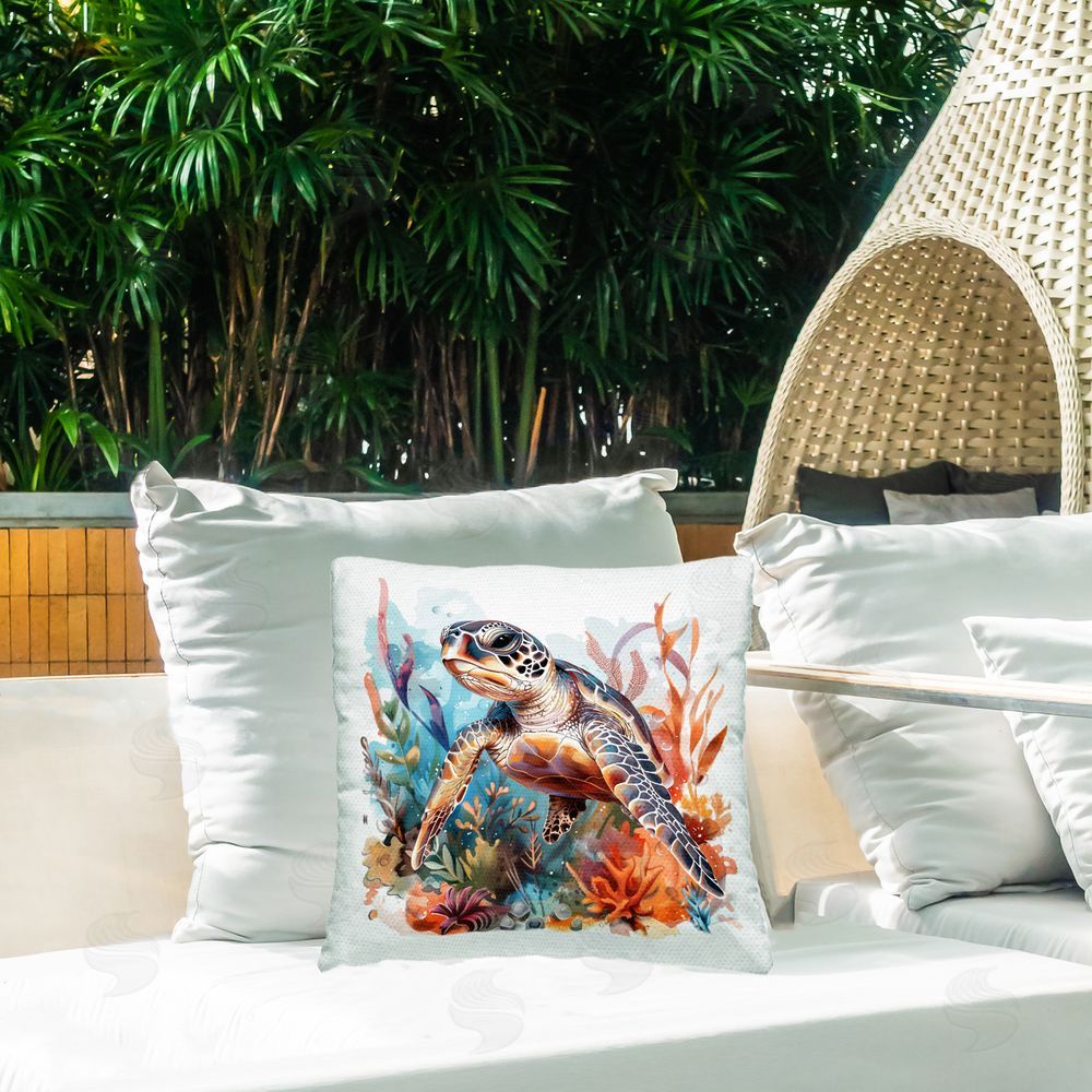 LSR Design Studio Drifting Sea Turtle Outdoor Quick-Dry Polyester Printed Throw Pillow in Back Yard