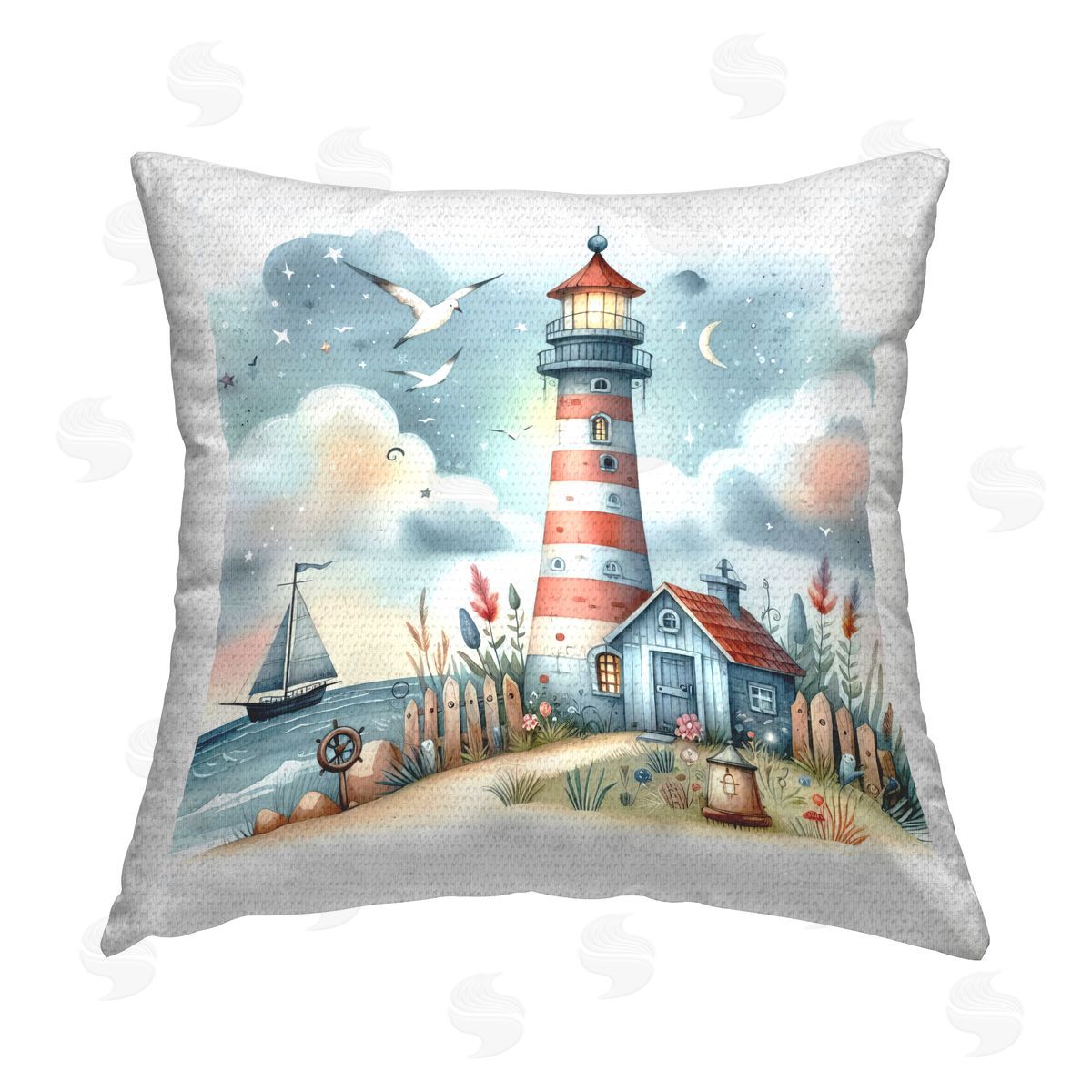 LSR Design Studio Fun Maritime Lighthouse Outdoor Quick-Dry Polyester Printed Throw Pillow