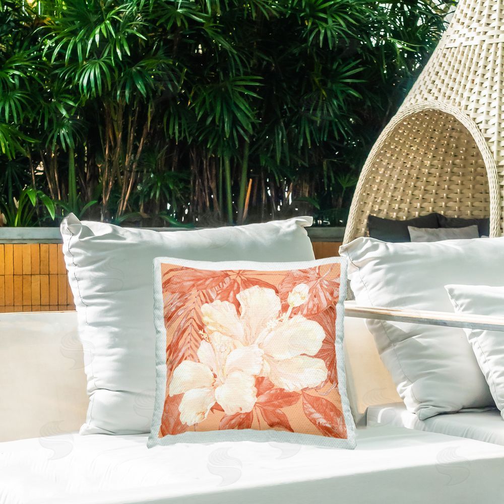 Paul Brent Hibiscus Flower Bunches Outdoor Quick-Dry Polyester Printed Throw Pillow in Back Yard