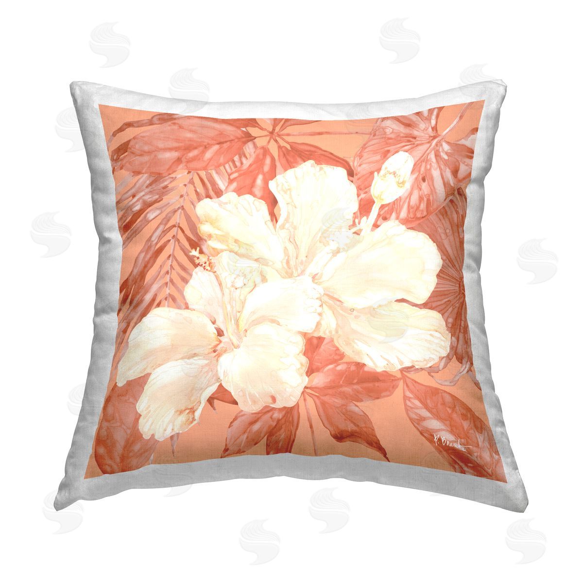 Paul Brent Hibiscus Flower Bunches Printed Plush Polyester Throw Pillow