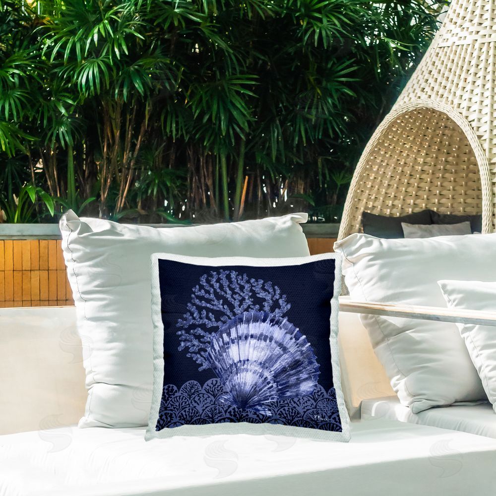 Paul Brent Shadowed Clam Still Life Outdoor Quick-Dry Polyester Printed Throw Pillow in Back Yard