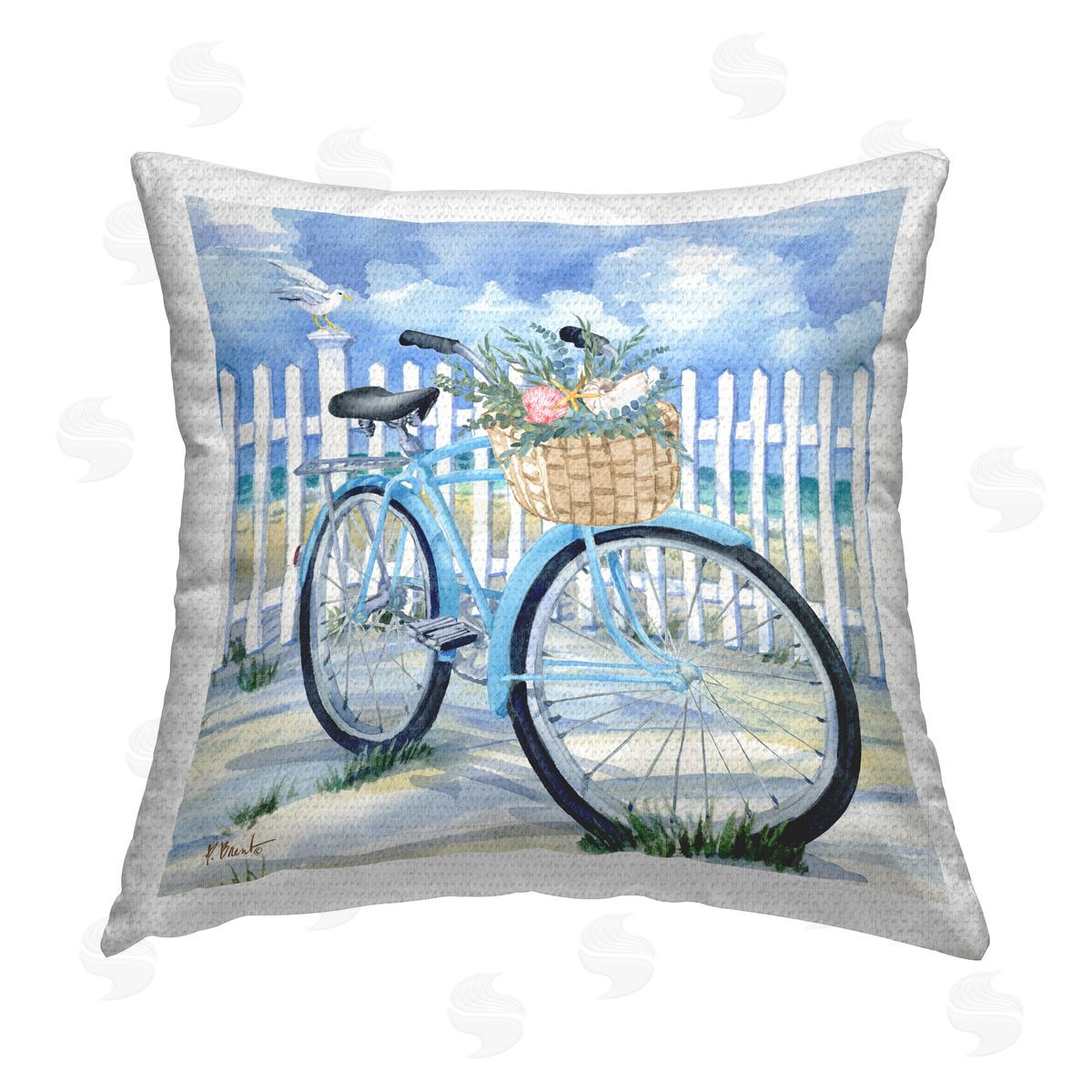 Paul Brent Floral Beach Bicycle Outdoor Quick-Dry Polyester Printed Throw Pillow