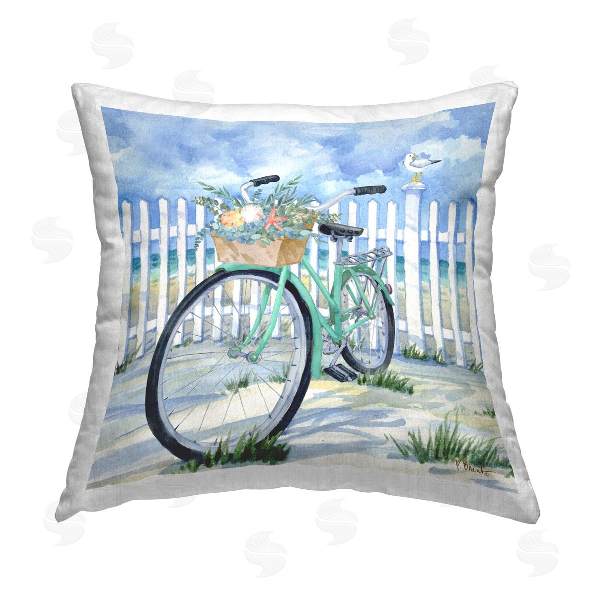 Paul Brent Bike on Floral Beach Printed Plush Polyester Throw Pillow