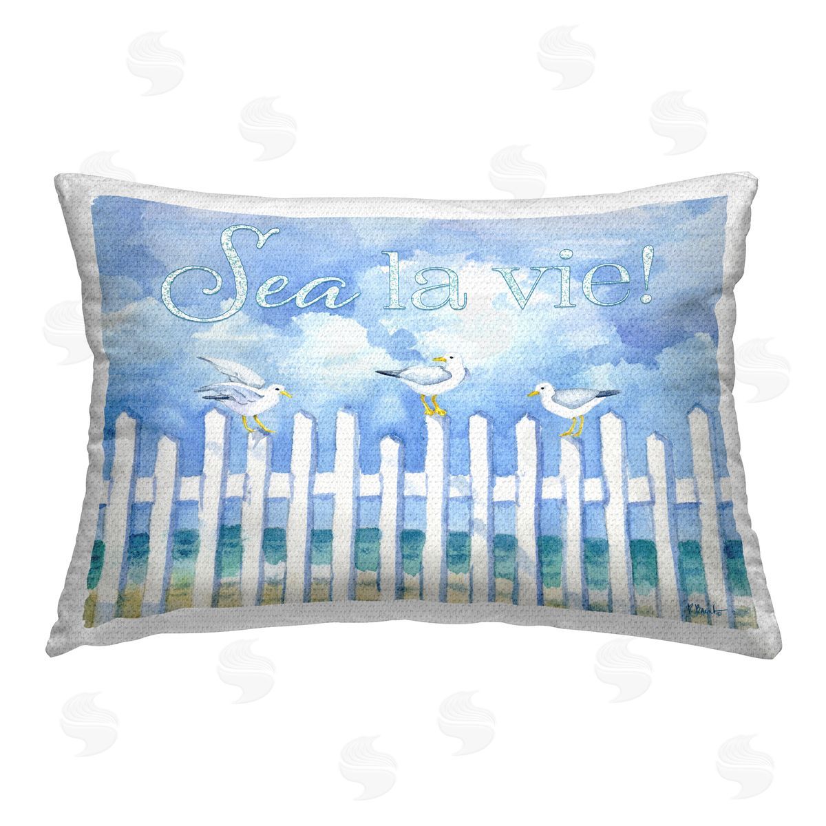 Paul Brent Seagulls on Beach Fence Outdoor Quick-Dry Polyester Printed Throw Pillow