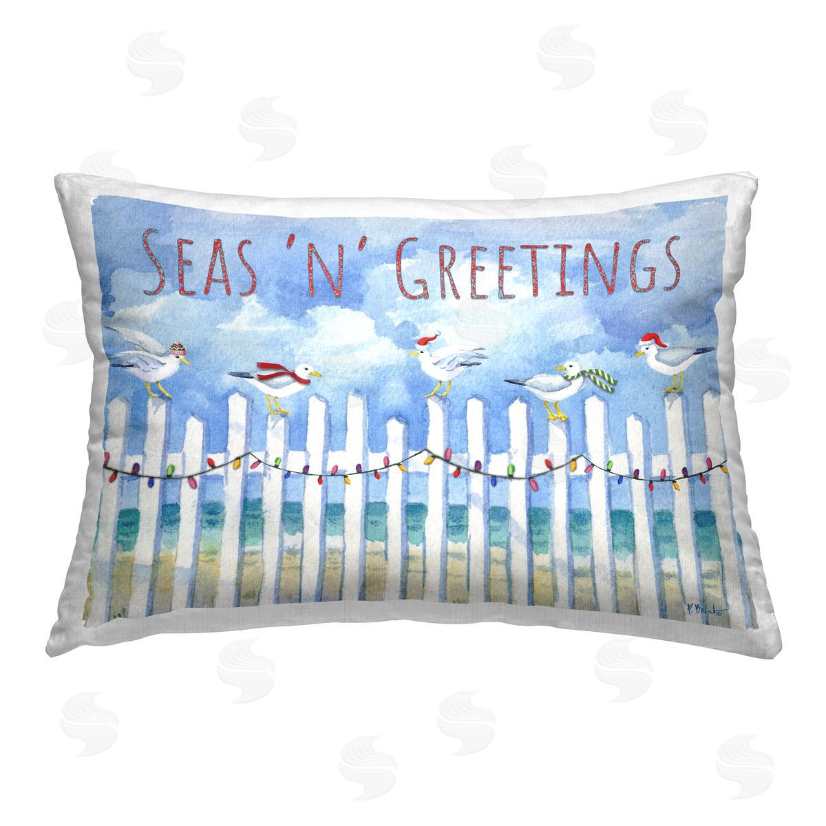 Paul Brent Seas 'n' Greetings Seagulls Printed Plush Polyester Throw Pillow