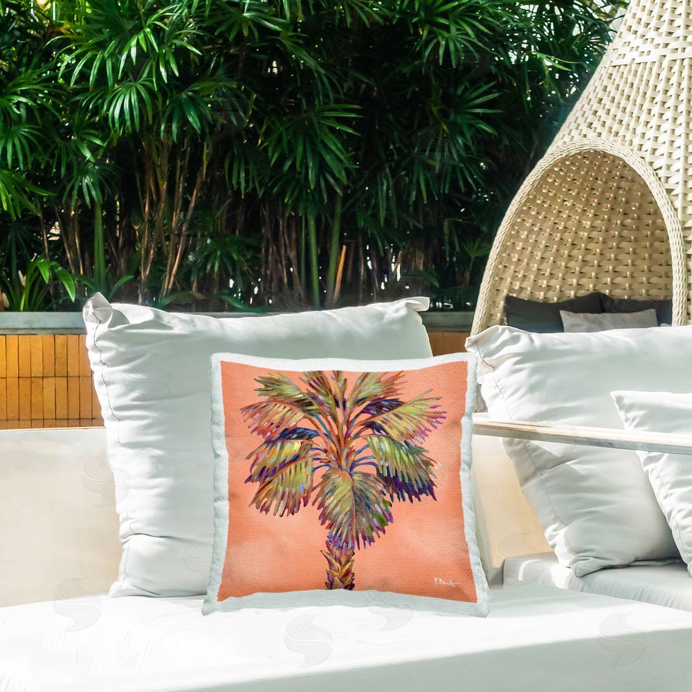 Paul Brent Bondi Beach Palm Outdoor Quick-Dry Polyester Printed Throw Pillow in Back Yard