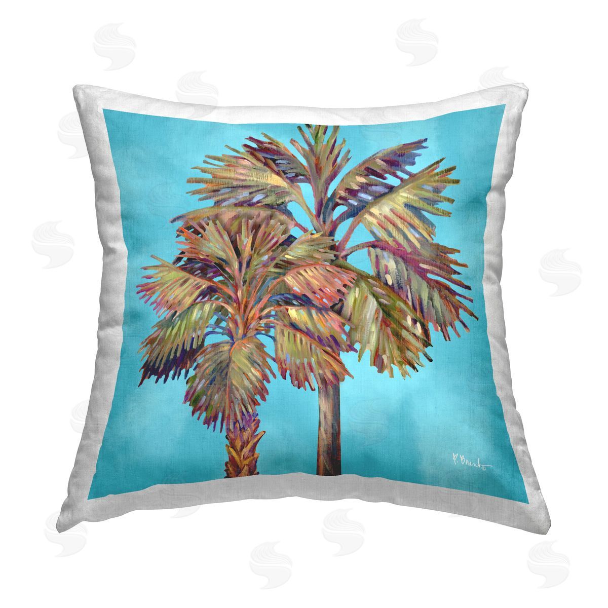 Paul Brent Bondi Palms on Blue Printed Plush Polyester Throw Pillow