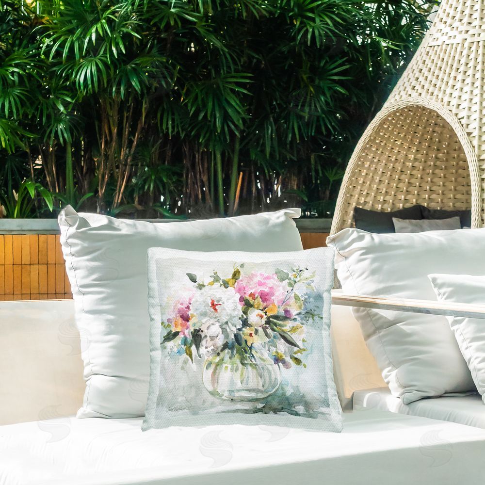 Carol Robinson Casual Vase Arrangement Outdoor Quick-Dry Polyester Printed Throw Pillow in Back Yard