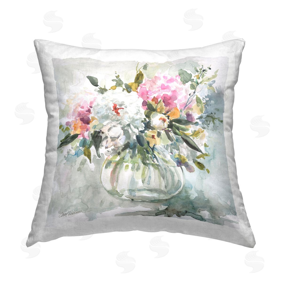 Carol Robinson Casual Vase Arrangement Printed Plush Polyester Throw Pillow