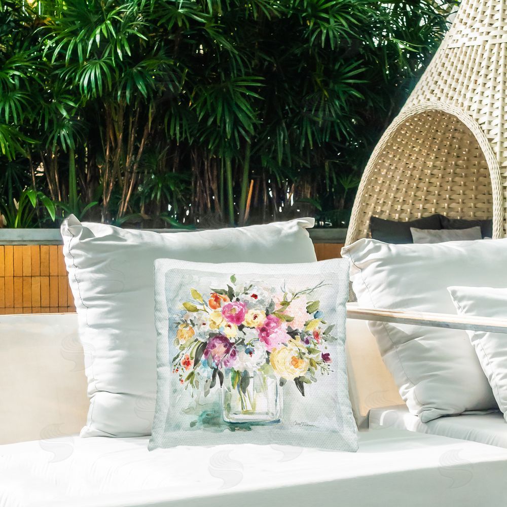 Carol Robinson Floral Mixed Arrangement Outdoor Quick-Dry Polyester Printed Throw Pillow in Back Yard