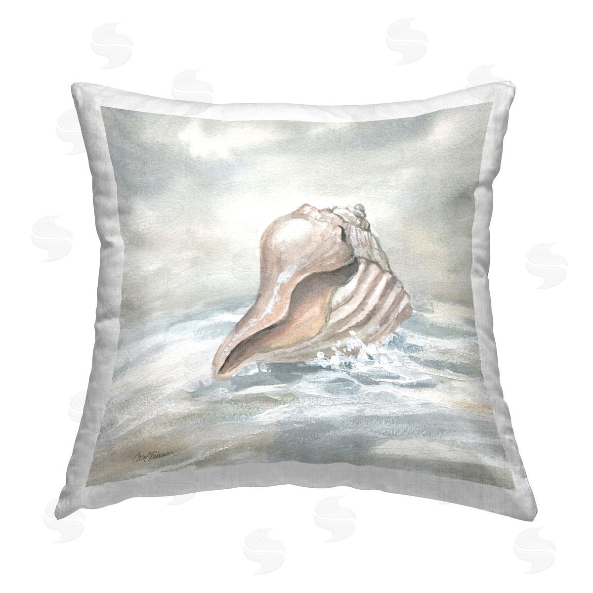 Carol Robinson Washed Ashore Conch Printed Plush Polyester Throw Pillow