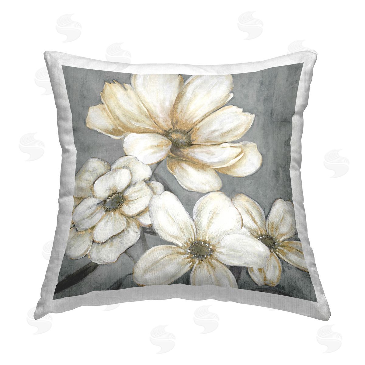 Carol Robinson White Garden Glow Buds Printed Plush Polyester Throw Pillow