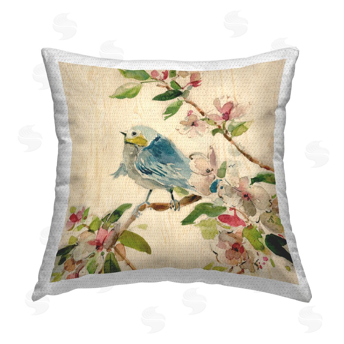 Carol Robinson Perched Bird in Springtime Outdoor Quick-Dry Polyester Printed Throw Pillow