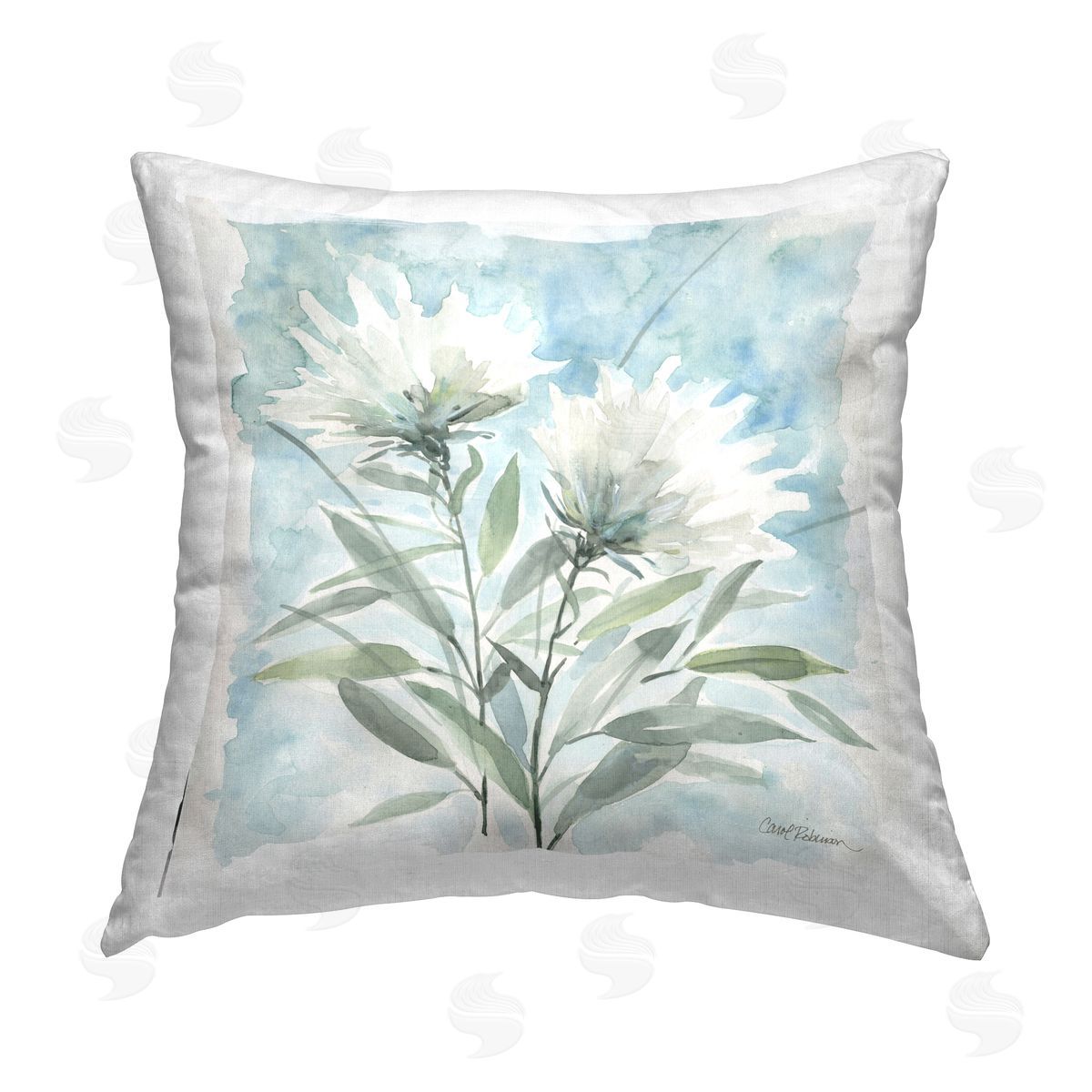Carol Robinson Wild White Thistle Bloom Printed Plush Polyester Throw Pillow