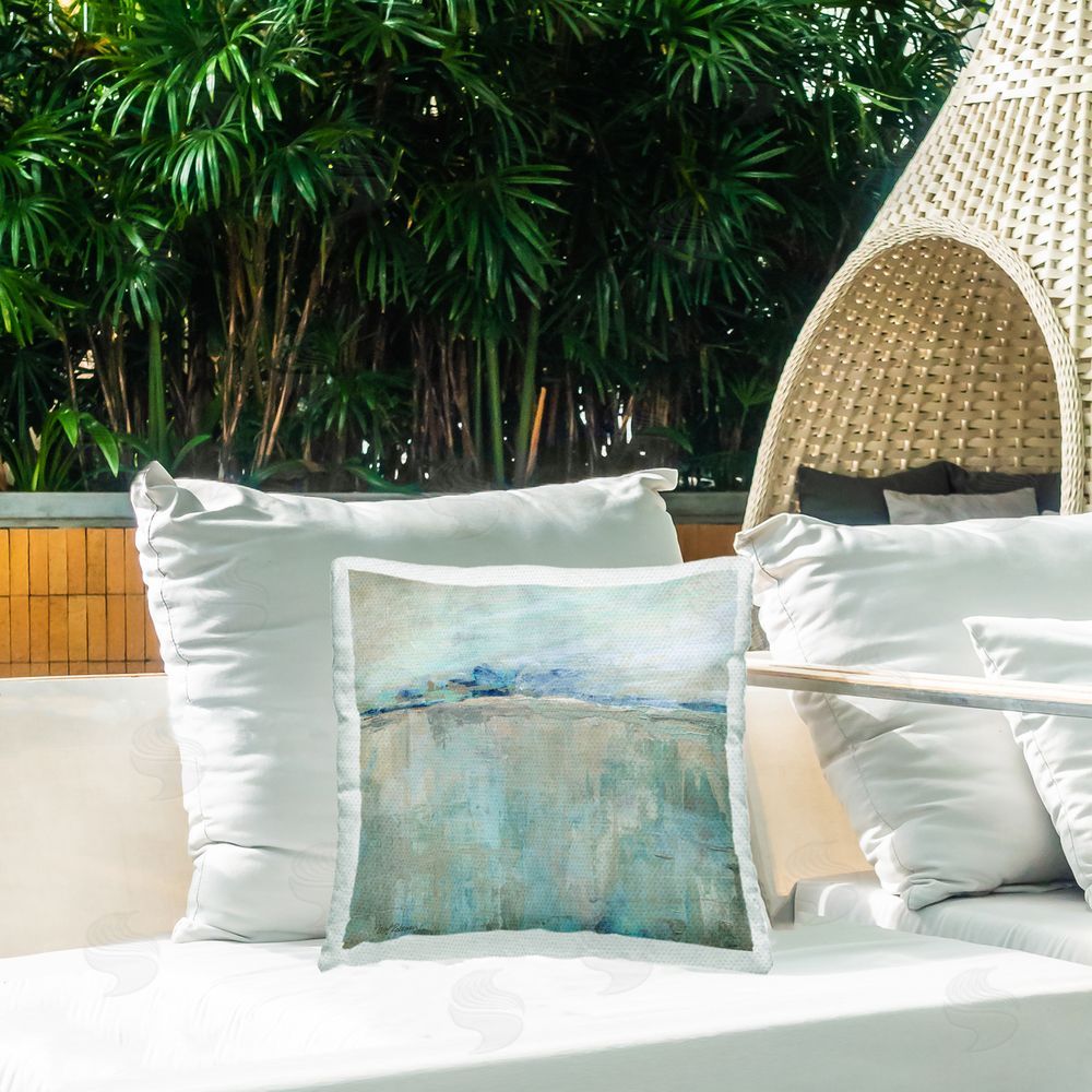 Carol Robinson Hues Of The Sea View Outdoor Quick-Dry Polyester Printed Throw Pillow in Back Yard