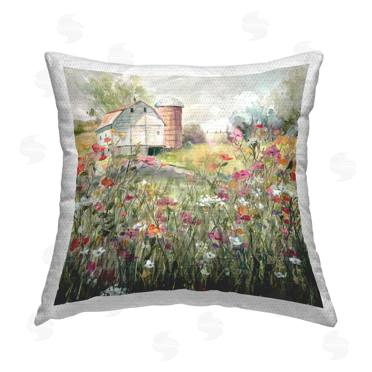 Carol Robinson Scenic Farm in Bloom Outdoor Quick-Dry Polyester Printed Throw Pillow