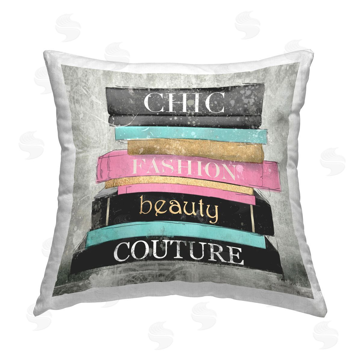 Carol Robinson Chic Fashion Bookstack Printed Plush Polyester Throw Pillow