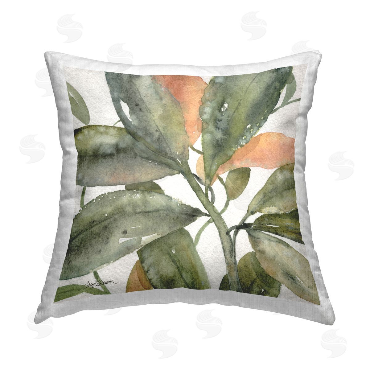Carol Robinson Leaves with Orange Detail Printed Plush Polyester Throw Pillow
