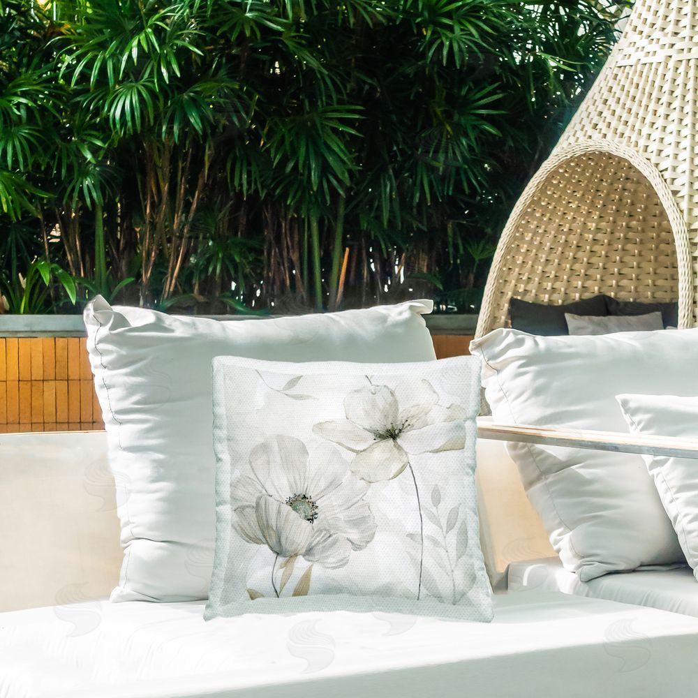 Carol Robinson Blooming White Flowers Outdoor Quick-Dry Polyester Printed Throw Pillow in Back Yard