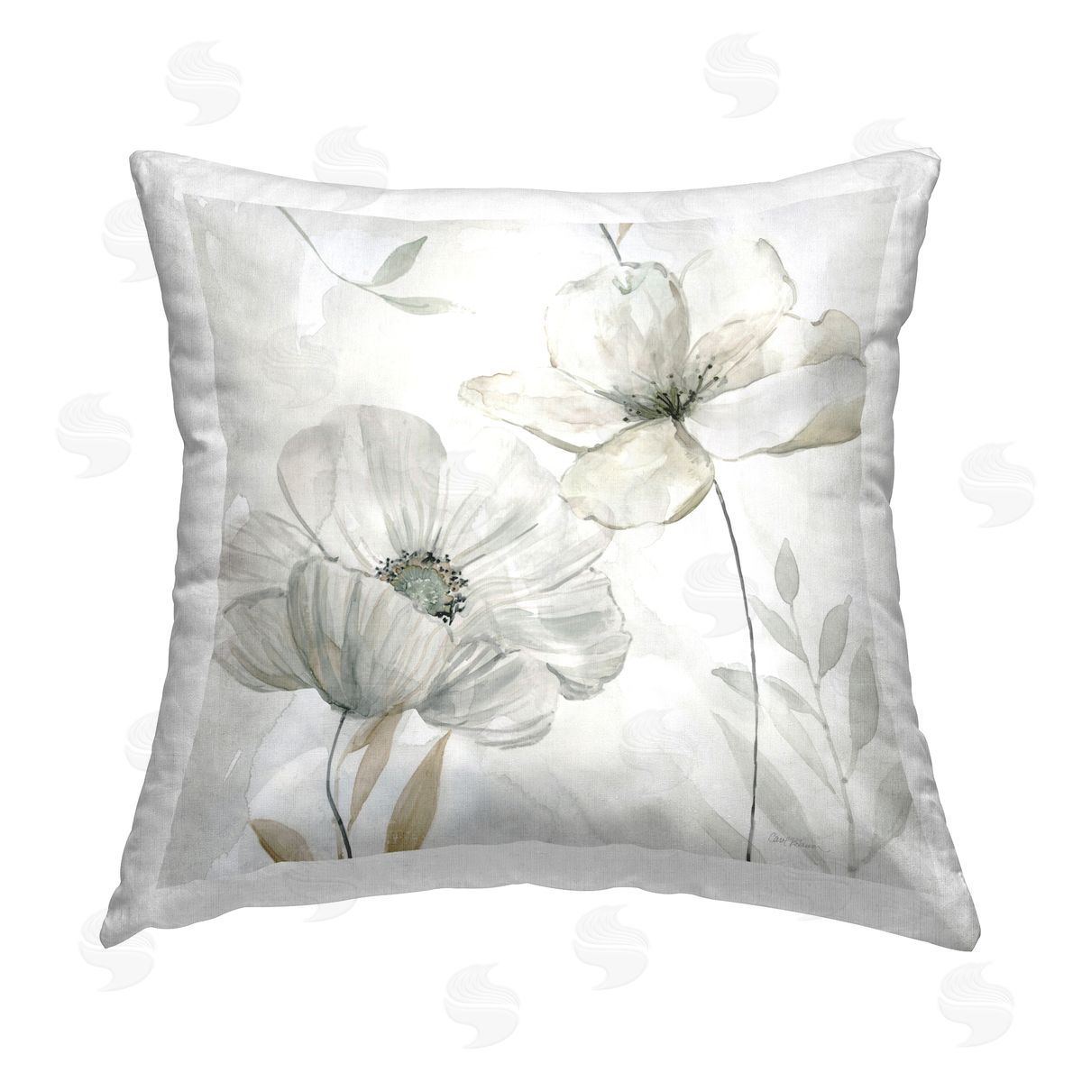 Carol Robinson Blooming White Flowers Printed Plush Polyester Throw Pillow