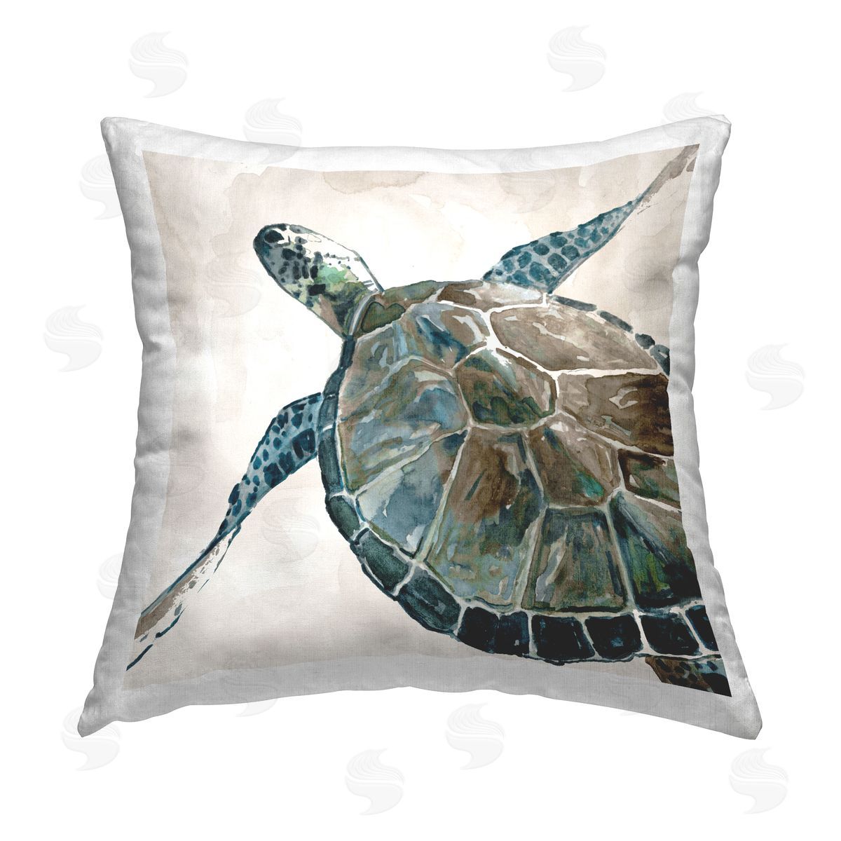 Carol Robinson Sea Turtle Neutral Palette Printed Plush Polyester Throw Pillow