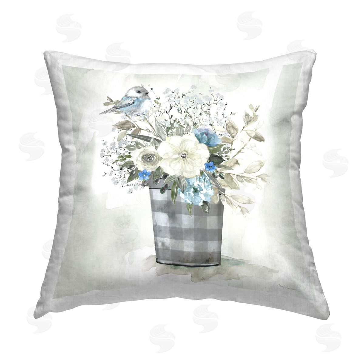 Carol Robinson Bouquet in Plaid Tin Printed Plush Polyester Throw Pillow