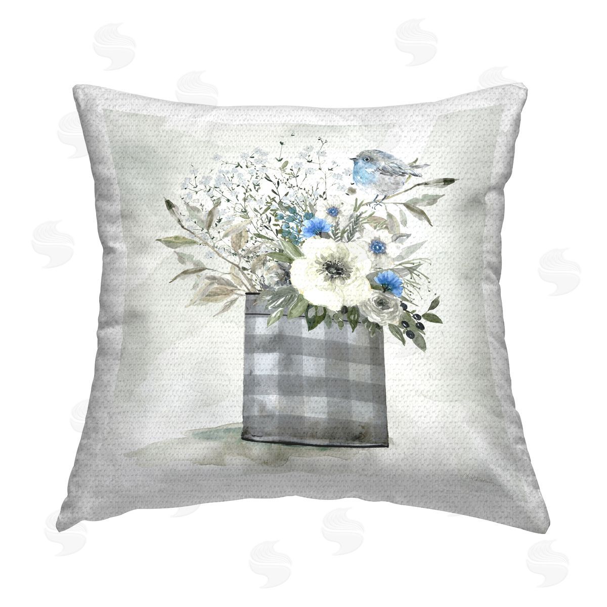 Carol Robinson Bouquet in Country Tin Outdoor Quick-Dry Polyester Printed Throw Pillow