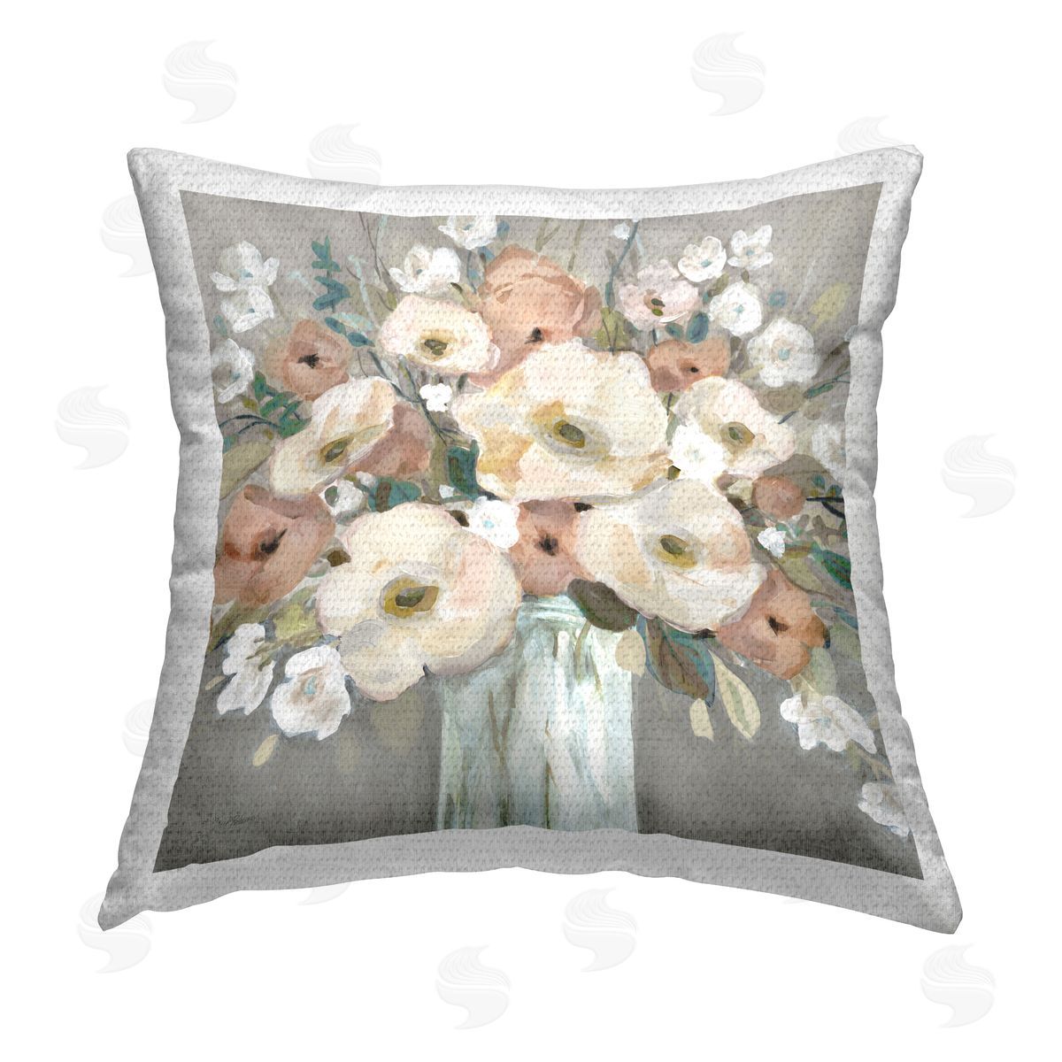 Carol Robinson Pastel Poppies Bouquet Outdoor Quick-Dry Polyester Printed Throw Pillow