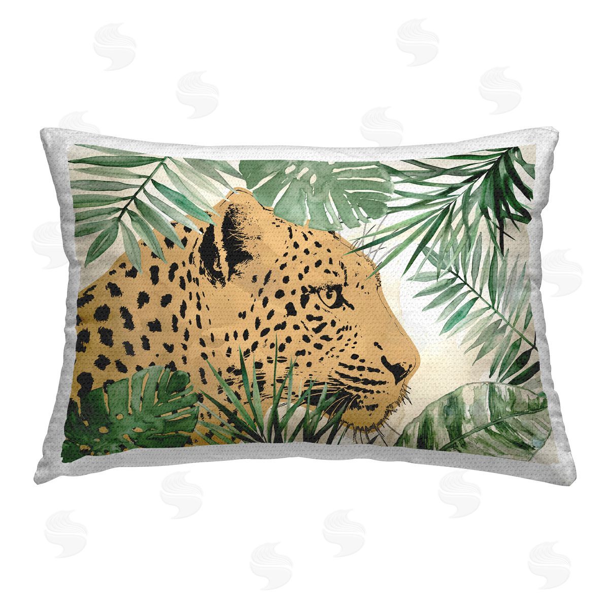 Carol Robinson Leopard Surrounded by Palms Outdoor Quick-Dry Polyester Printed Throw Pillow