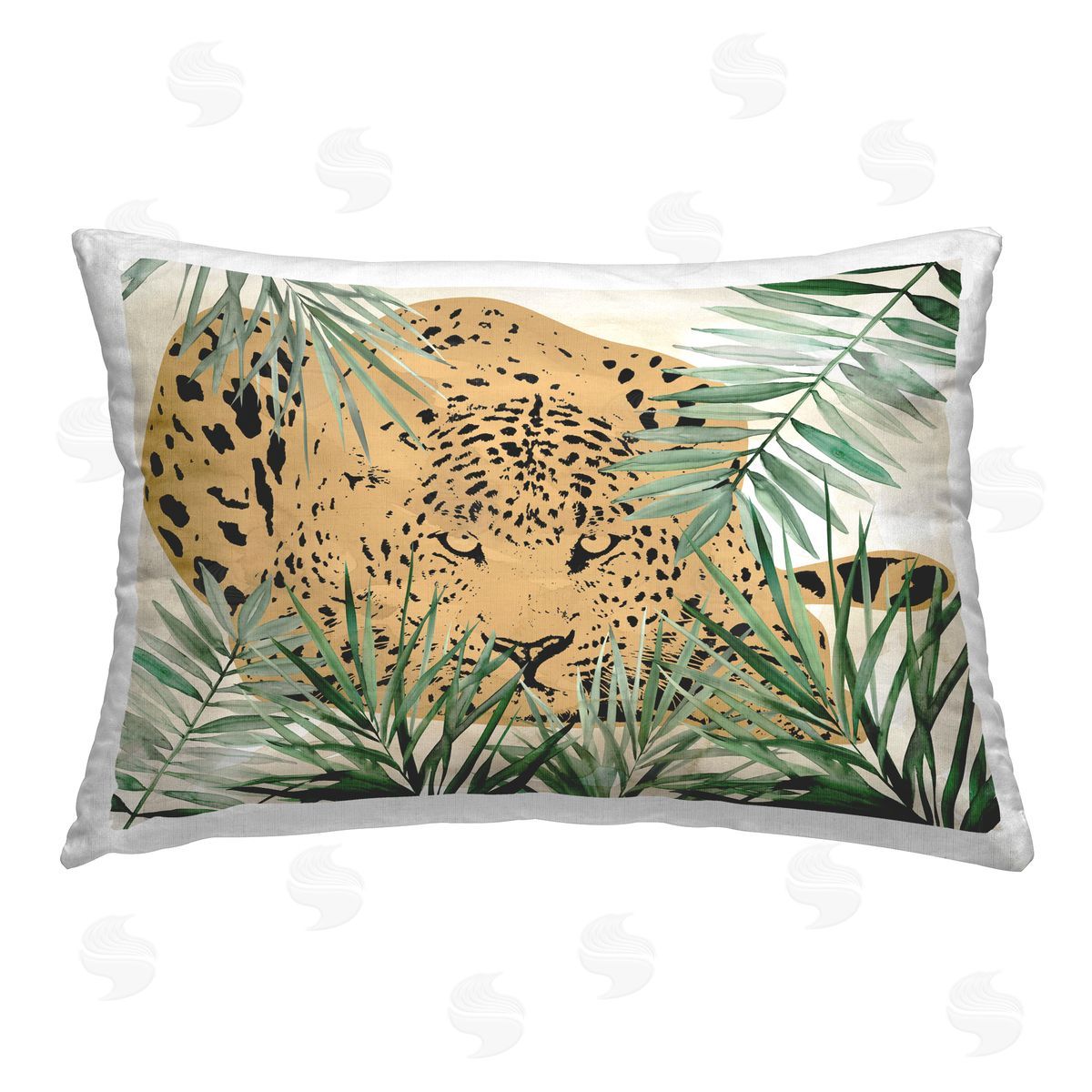 Carol Robinson Peering Leopard through Palms Printed Plush Polyester Throw Pillow