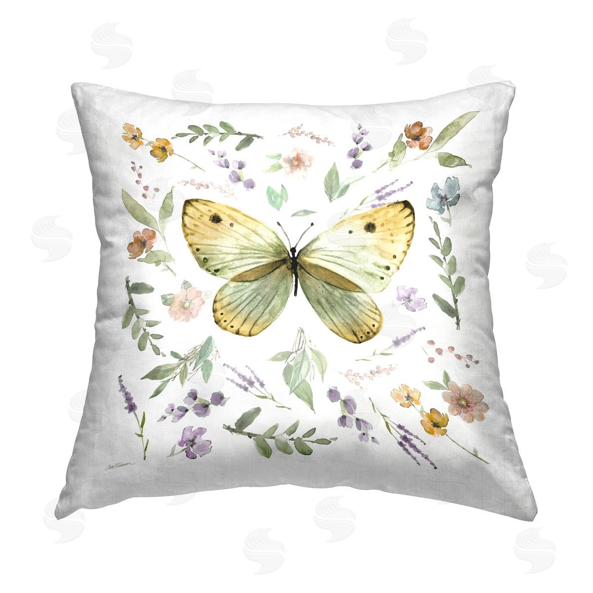 Butterfly & Organic Plants Decorative Printed Pillow, Home Decor by Carol Robinson