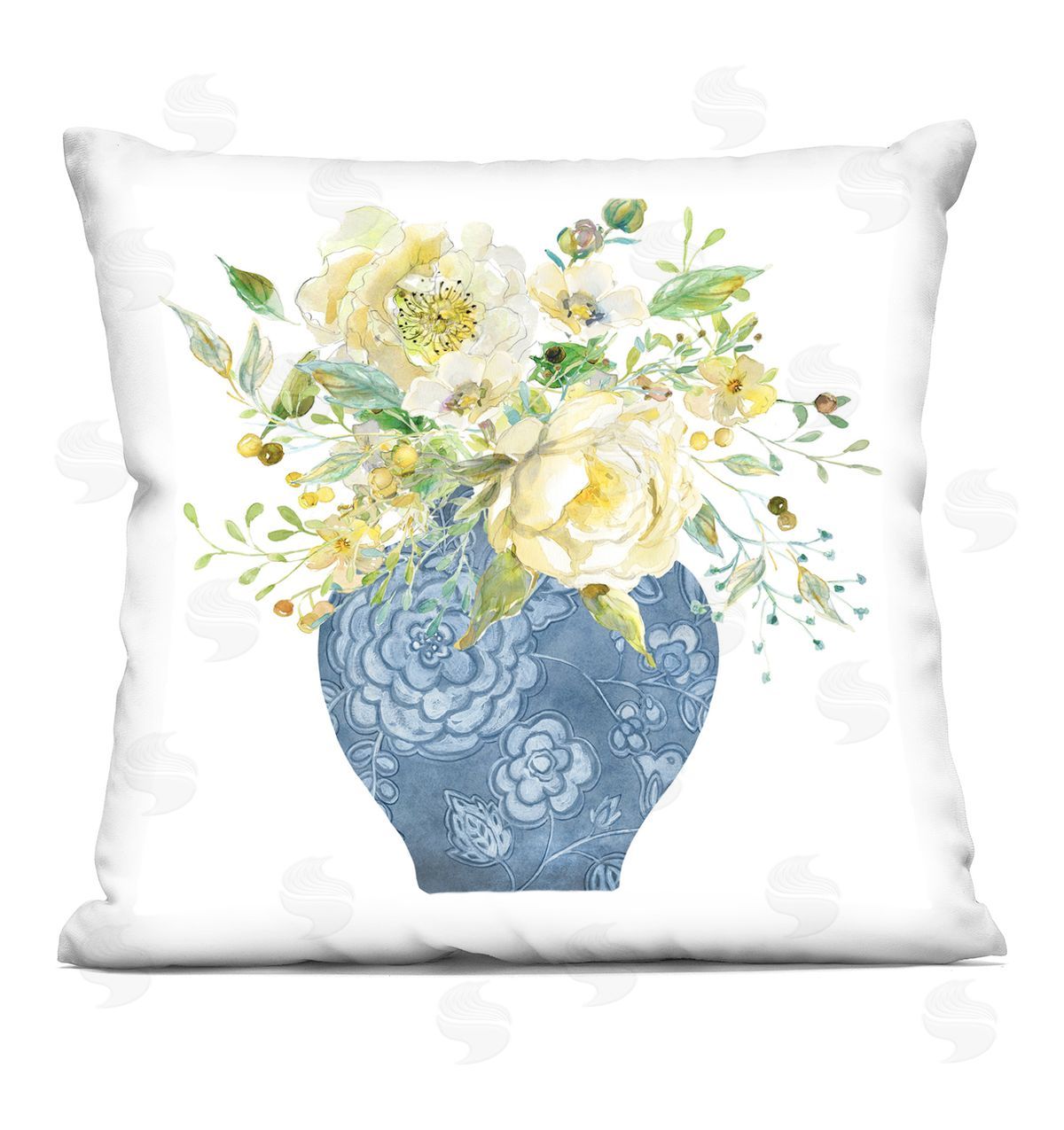 Carol Robinson Chinoiserie Vase Bouquet Printed Plush Polyester Throw Pillow
