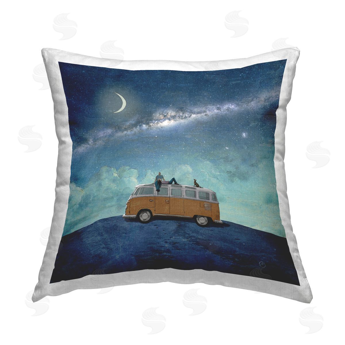 Paula Belle Flores Couple & Dog Adventure Printed Plush Polyester Throw Pillow