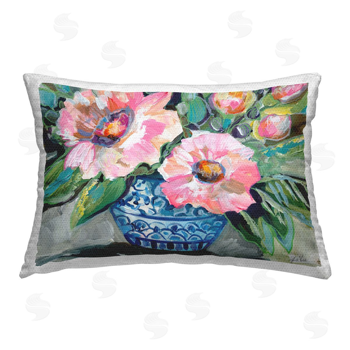 Jeanette Vertentes Pink Gerber Daisy Bouquet Outdoor Quick-Dry Polyester Printed Throw Pillow