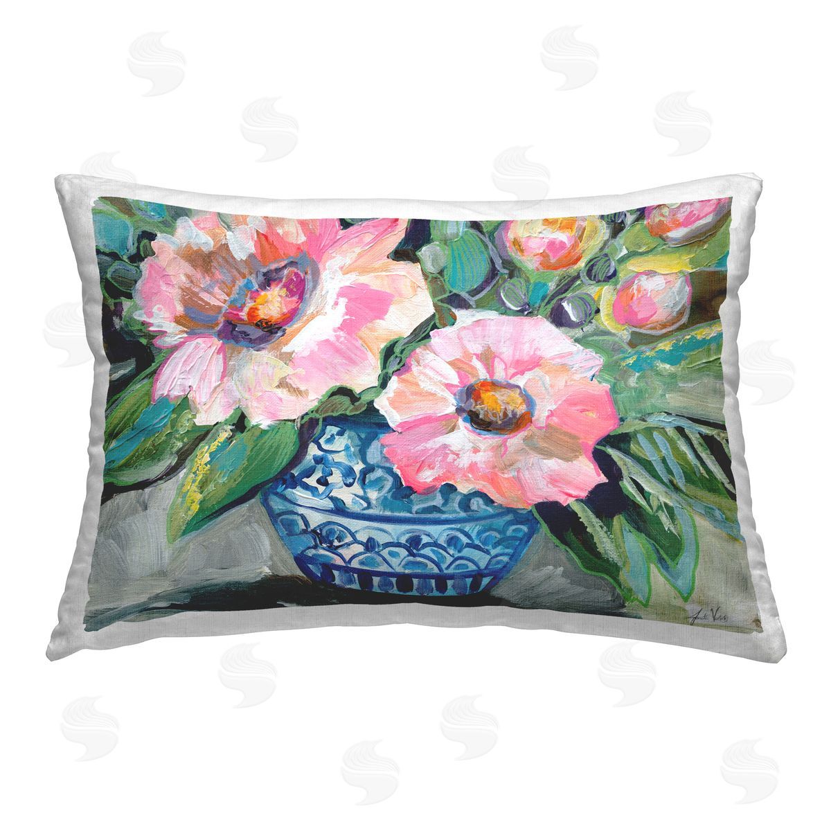 Jeanette Vertentes Pink Gerber Daisy Bouquet Printed Plush Polyester Throw Pillow